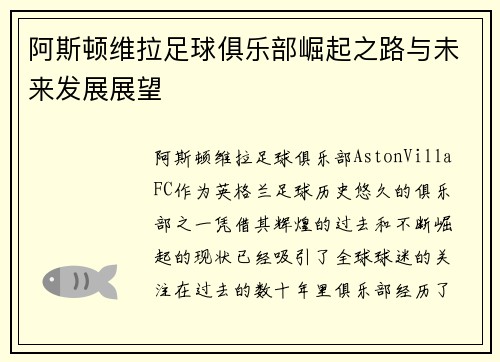 阿斯顿维拉足球俱乐部崛起之路与未来发展展望